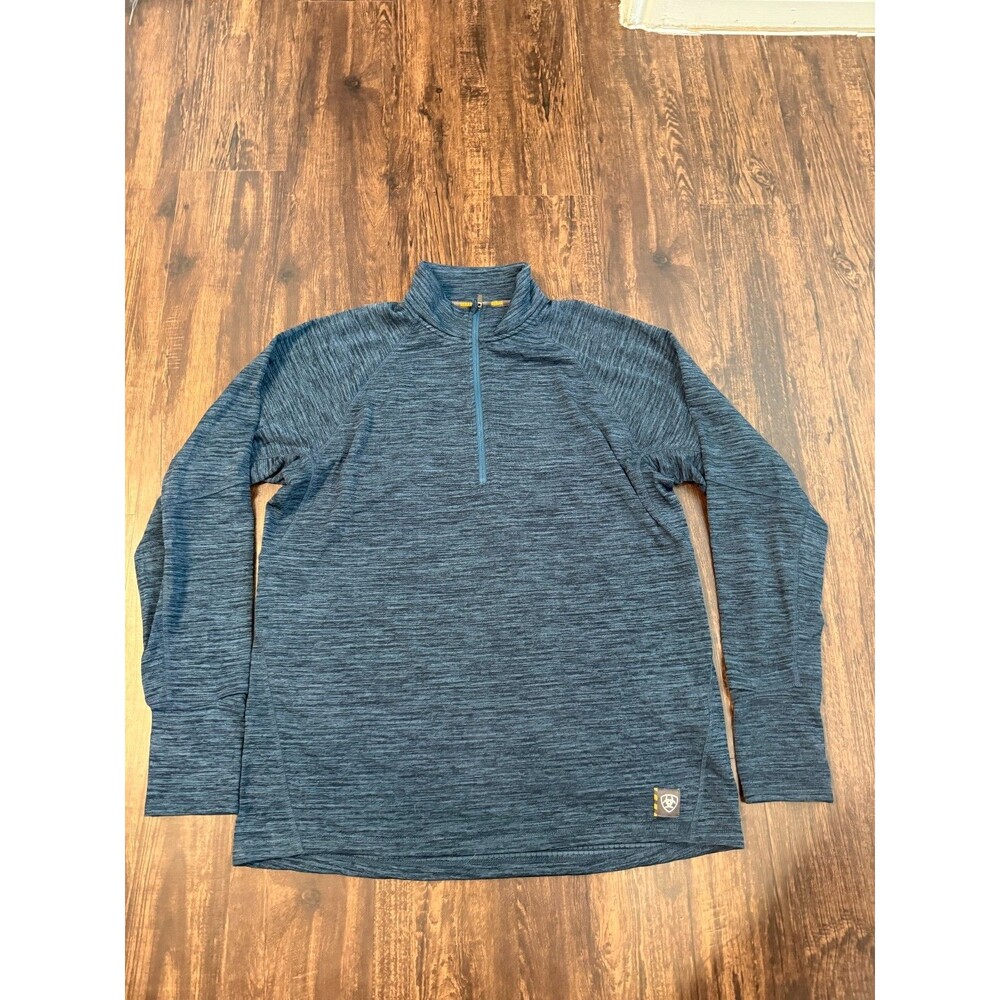 Ariat Rebar Grid work Baselayer 1/4 Zip Men’s Pullover Size Medium Heather Blue